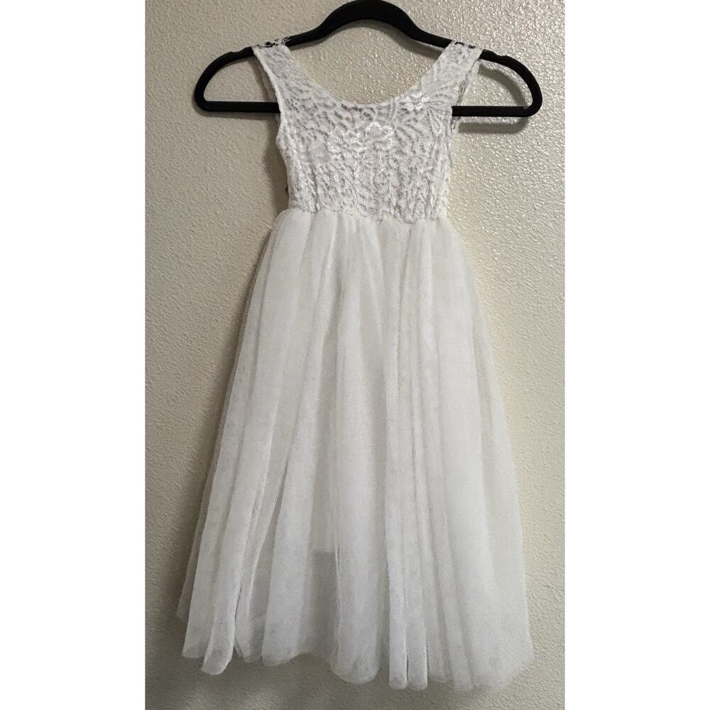 Girls Size 3T White Dress Lace Back A-Line Tulle Formal Flower Girl New 2Bunnies